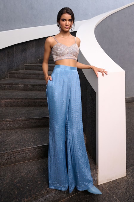 Buy Chamee And Palak Pink Georgette, Silk Pearls, Sequins, Iyana Embroidered Jacket With Pant Set Online at Aza Fashions Buy_Chamee And Palak_Pink Georgette, Silk Pearls, Sequins, Iyana Embroidered Jacket With Pant Set _Online_at_Aza_Fashions