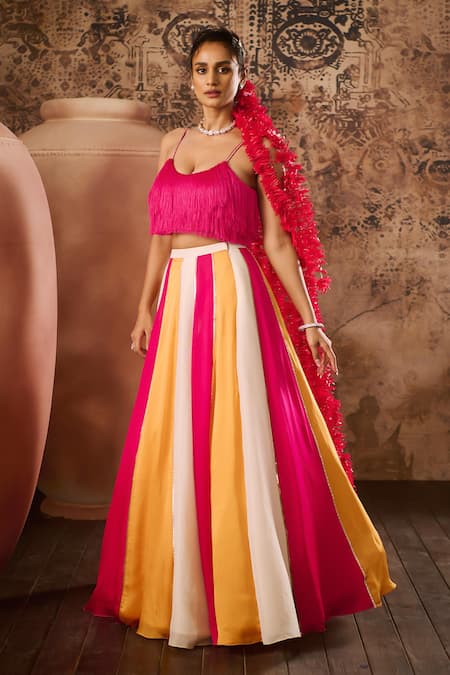 Masumi Mewawalla Color Block Panelled Lehenga With Blouse 