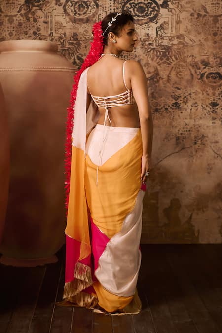Masumi Mewawalla Color Block Pattern Saree With Hand Embroidered Blouse 