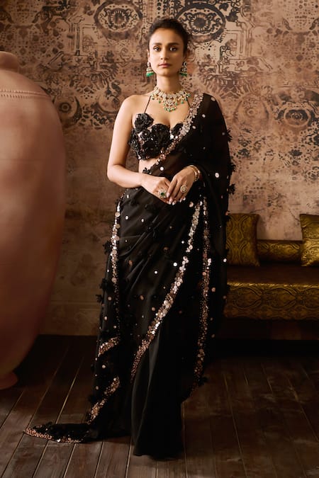 Masumi Mewawalla Hand Embroidered Pre-Draped Saree With Blouse 