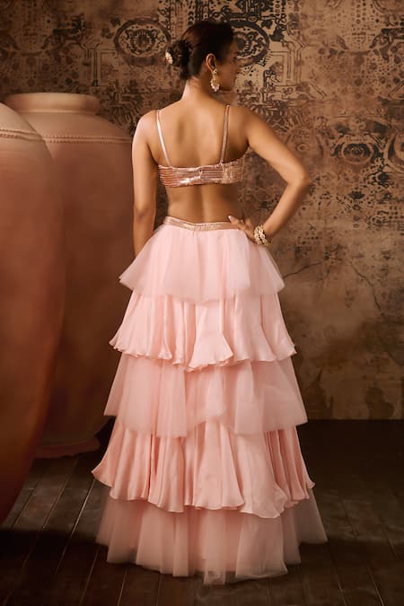 Masumi Mewawalla Hand Embroidered Blouse With Layered Skirt 