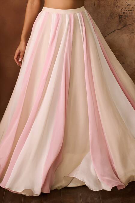 Masumi Mewawalla Pink Satin, Organza, Linen Fringe, Embroidery Square Layered Blouse With Skirt Online at Aza Fashions Masumi Mewawalla_Pink Satin, Organza, Linen Fringe, Embroidery Square Layered Blouse With Skirt _Online_at_Aza_Fashions