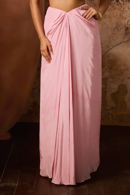 Masumi Mewawalla_Pink Maheshwari Embroidery Square Neck 3d Hand Blouse With Skirt _Online_at_Aza_Fashions