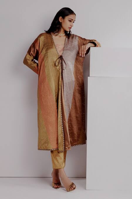 Buy Taisha Multi Color Silk Embroidery V-neck, Hema Botanical Kimono Jacket And Pant Set Online at Aza Fashions Buy_Taisha_Multi Color Silk Embroidery V-neck, Hema Botanical Kimono Jacket And Pant Set _Online_at_Aza_Fashions