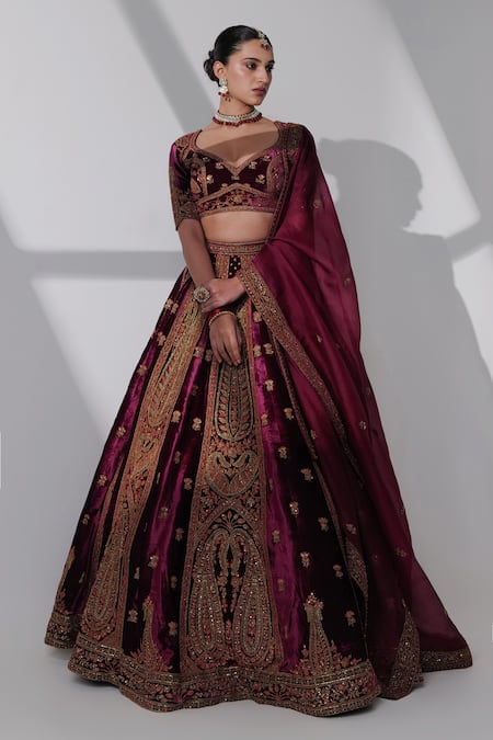 Taisha Nadia Pure Silk Velvet Embroidered Bridal Lehenga Set 