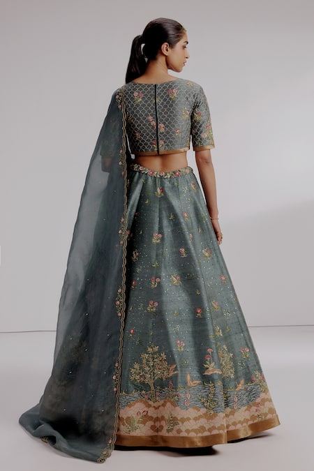 Taisha Sora Silk Crane Embroidered Lehenga Set 