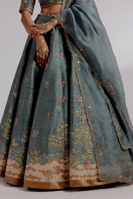 Taisha Blue , Organza Sequins, Embroidery V-neck Sora Crane Lehenga Set at Aza Fashions Taisha_Blue , Organza Sequins, Embroidery V-neck Sora Crane Lehenga Set _at_Aza_Fashions