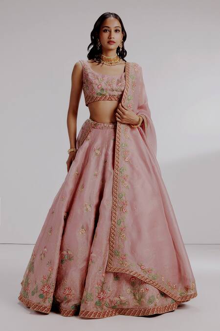 Taisha_Pink , Organza Sequins, Embroidery Round Alita Flaming Lehenga Set _Online_at_Aza_Fashions