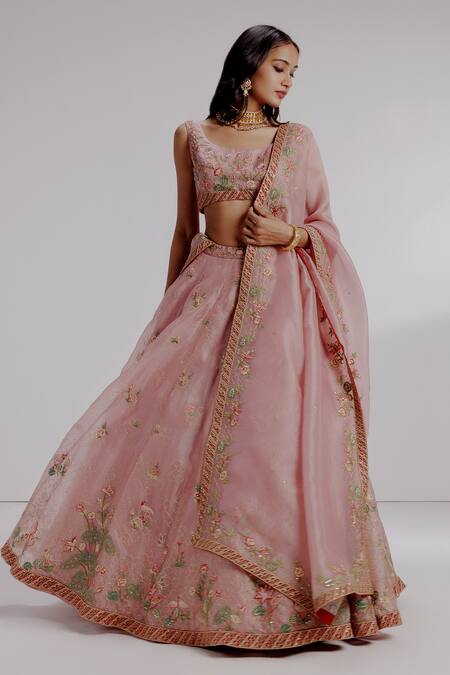 Buy_Taisha_Pink , Organza Sequins, Embroidery Round Alita Flaming Lehenga Set _Online_at_Aza_Fashions