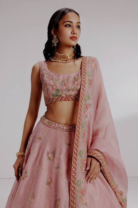 Shop_Taisha_Pink , Organza Sequins, Embroidery Round Alita Flaming Lehenga Set _Online_at_Aza_Fashions