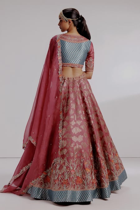 Taisha Sugna Pure Kadhwa Silk Mughal Embroidered Border Lehenga Set 