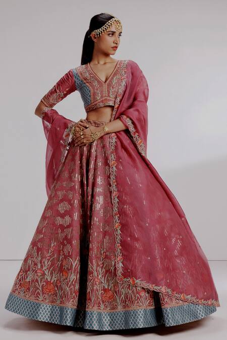 Taisha Purple Silk, Kota Doria Sequins, Sugna Pure Kadhwa Mughal Border Lehenga Set Online at Aza Fashions Taisha_Purple Silk, Kota Doria Sequins, Sugna Pure Kadhwa Mughal Border Lehenga Set _Online_at_Aza_Fashions