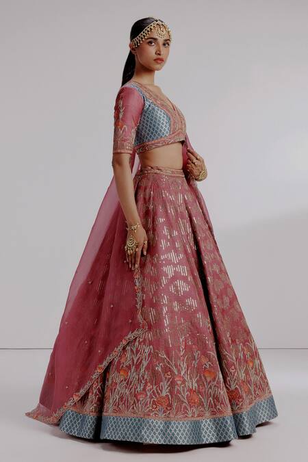 Buy Taisha Purple Silk, Kota Doria Sequins, Sugna Pure Kadhwa Mughal Border Lehenga Set Online at Aza Fashions Buy_Taisha_Purple Silk, Kota Doria Sequins, Sugna Pure Kadhwa Mughal Border Lehenga Set _Online_at_Aza_Fashions