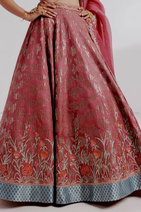 Taisha Purple Silk, Kota Doria Sequins, Sugna Pure Kadhwa Mughal Border Lehenga Set at Aza Fashions Taisha_Purple Silk, Kota Doria Sequins, Sugna Pure Kadhwa Mughal Border Lehenga Set _at_Aza_Fashions