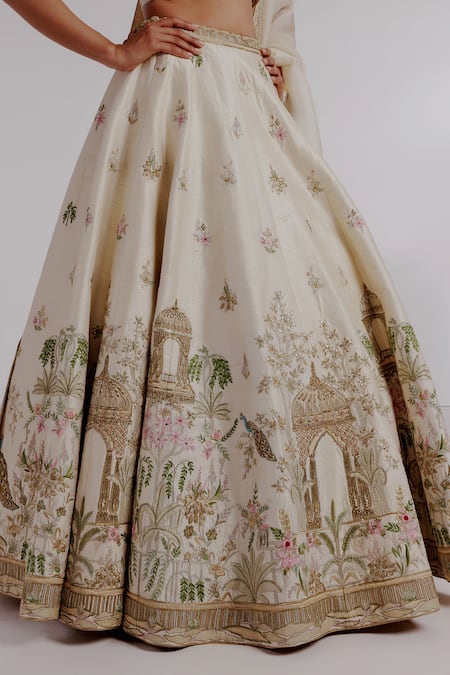 Buy Taisha Ivory , Organza Tassels, Embroidery, Bahaar Mughal Garden Lehenga Set Buy_Taisha_Ivory , Organza Tassels, Embroidery, Bahaar Mughal Garden Lehenga Set