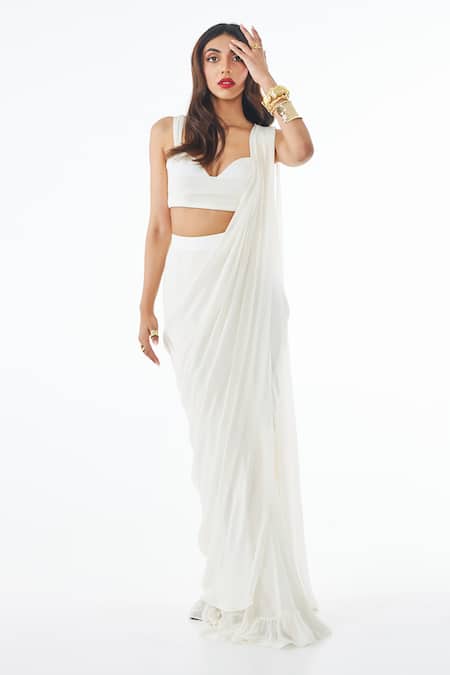 Ankita Bajaj Label Moonlit Pearl Pre-Draped Saree With Blouse 