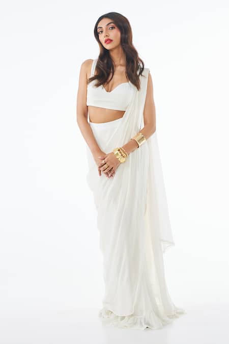 Buy_Ankita Bajaj Label_Ivory Georgette Crystals Sweetheart Moonlit Pearl Pre-draped Saree With Blouse _Online_at_Aza_Fashions