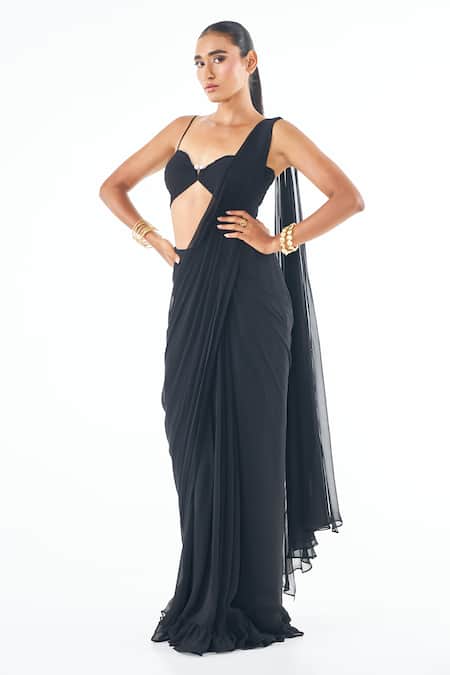 Ankita Bajaj Label Noir Pre-Draped Saree With Blouse 