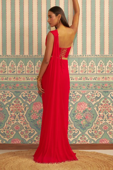 Ankita Bajaj Label Scarlet Radiance Pre-Draped Saree With Blouse 