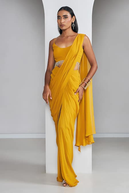 Ankita Bajaj Label Saffron Glow Pre-Draped Saree With Blouse 