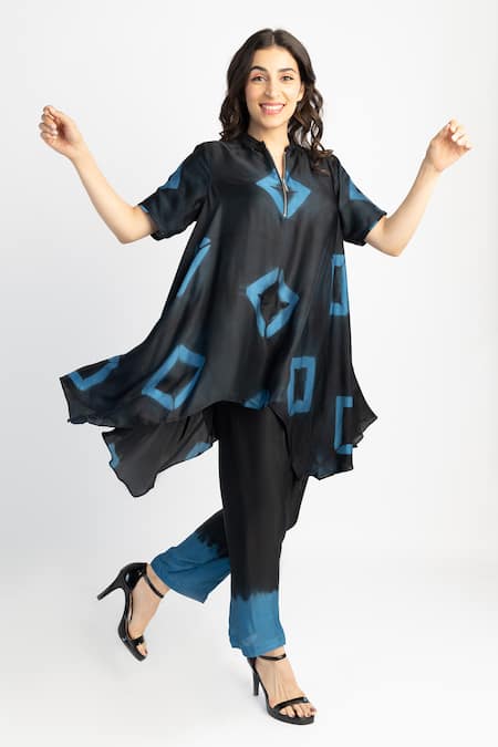 MYST Designs Tie-Dye Asymmetric Tunic With Pant 