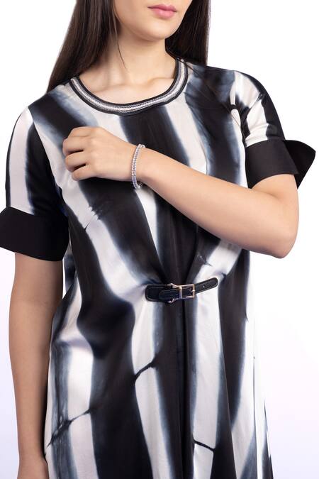 Buy_Myst Designs_Black Modal, Satin Round Neck Tie-dye Asymmetric Dress _Online_at_Aza_Fashions