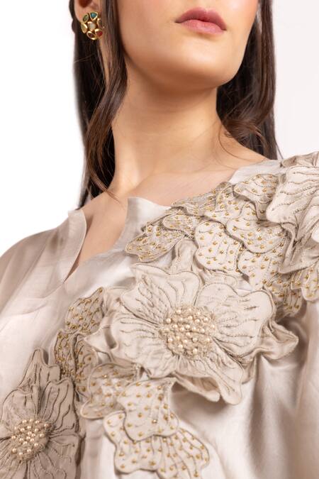 Buy_Myst Designs_Beige Modal, Satin Applique Embellished Cape Tunic With Pant _Online_at_Aza_Fashions