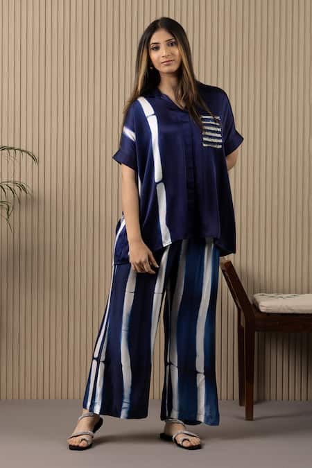 Myst Designs Blue Tie Dye Stripe Shirt & Pant Set 