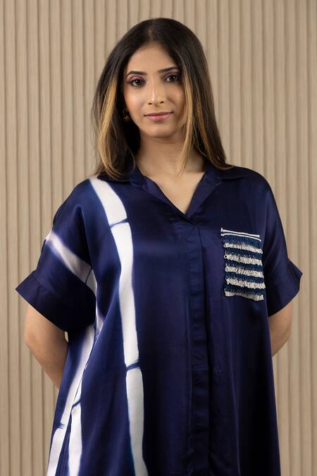 Myst Designs_Blue Collared Tie Dye Stripe Shirt And Pant Set _Online_at_Aza_Fashions