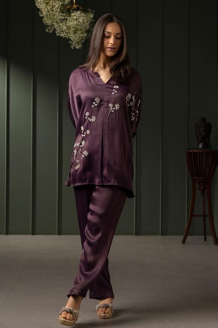 Myst Designs Floral Embroidered Cape With Trousers 