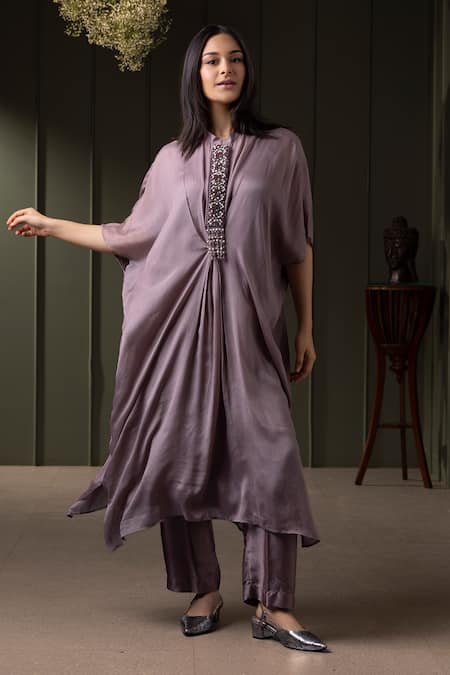 MYST Designs Embroidered Placket Kaftan With Pant 