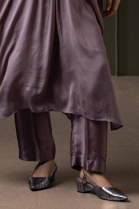 Myst Designs_Purple Modal, Satin, Chiffon Beads Mandarin Embroidered Placket Kaftan With Pant _Online_at_Aza_Fashions