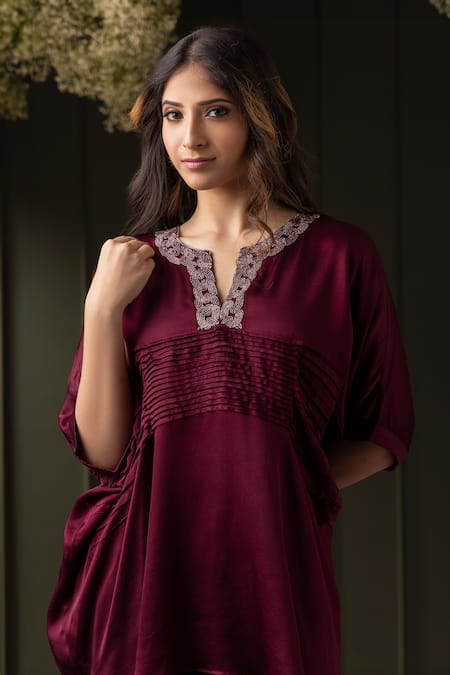 Buy Myst Designs Purple Modal, Satin Beads Keyhole Neck Embroidered Top With Dhoti Pant Online at Aza Fashions Buy_Myst Designs_Purple Modal, Satin Beads Keyhole Neck Embroidered Top With Dhoti Pant _Online_at_Aza_Fashions