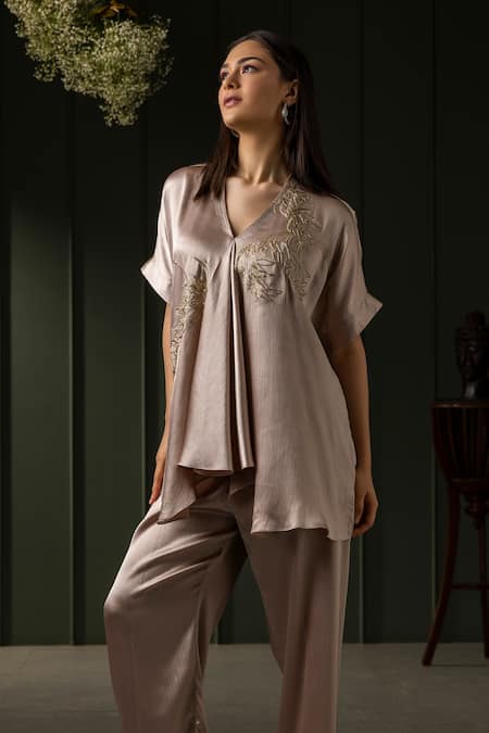 Myst Designs Leaf Embroidered Kaftan Tunic With Pant 