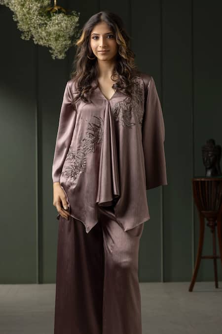Myst Designs Leaf Motif Embroidered Kaftan Tunic With Pant 