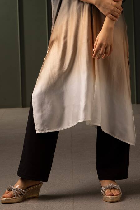 Myst Designs_Black Modal, Satin Beads, Stones Mandarin Collar And Embroidered Kaftan With Pant _Online_at_Aza_Fashions