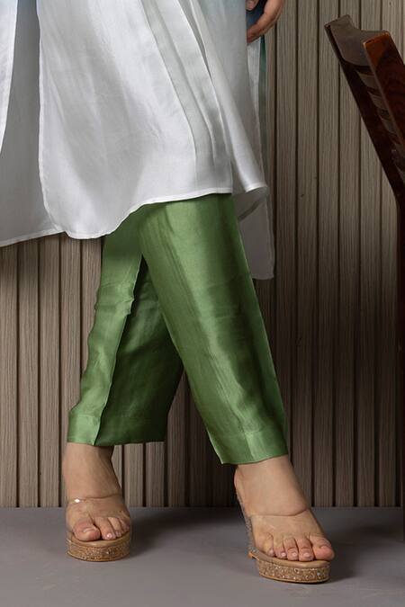 Myst Designs_Green Modal, Satin Beads, Stones Shells Embroidered Shaded Kaftan With Pant _Online_at_Aza_Fashions