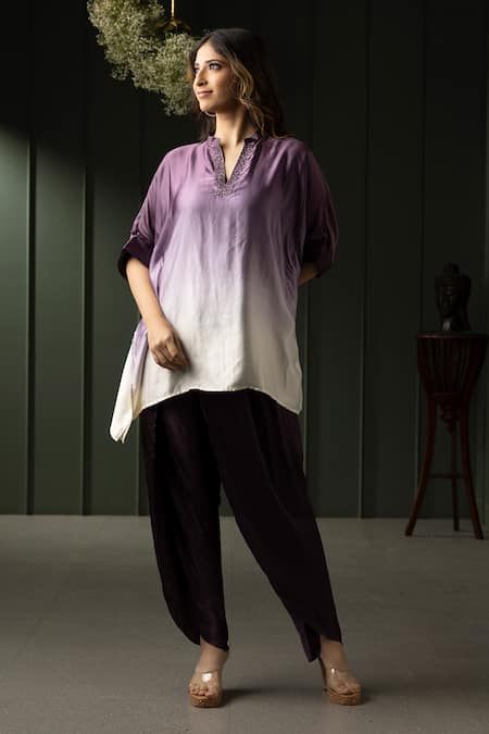 Myst Designs Beads Embroidered Kaftan Top With Dhoti Pant 