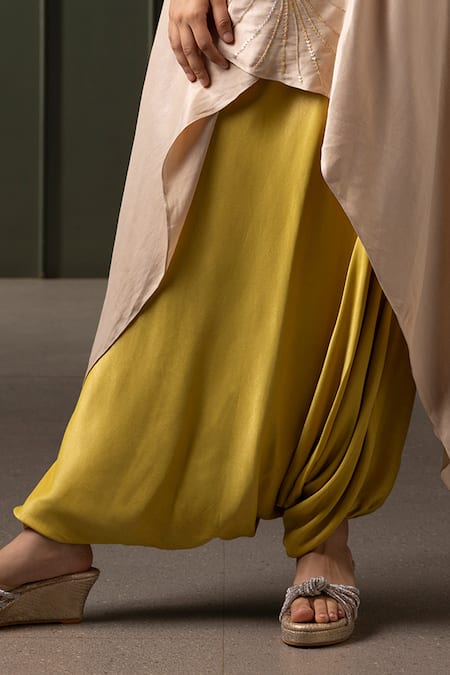 Myst Designs_Beige Modal Sequins, Beads Boat Neck And Embroidered Tunic With Dhoti Pant _Online_at_Aza_Fashions