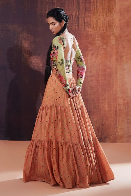 Affroz Floral Print Blouse Lehenga Set 