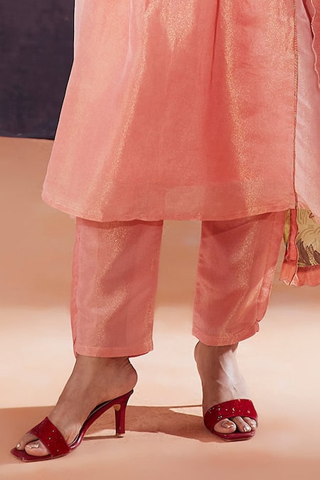 Buy Affroz Pink Tissue, Silk, Chiffon Cut Work, Sequins, Neckline A-line Pleated Kurta Set Online at Aza Fashions Buy_Affroz_Pink Tissue, Silk, Chiffon Cut Work, Sequins, Neckline A-line Pleated Kurta Set _Online_at_Aza_Fashions