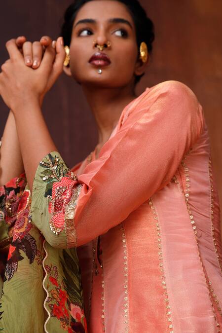 Affroz Pink Tissue, Silk Beads, Sequins, Embroidery Floral Neckline Anarkali Set at Aza Fashions Affroz_Pink Tissue, Silk Beads, Sequins, Embroidery Floral Neckline Anarkali Set _at_Aza_Fashions