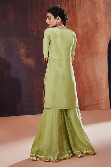 Affroz Floral Neckline Embroidered Kurta Sharara Set 