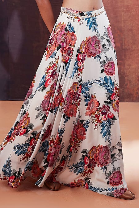 Affroz_Ivory Natural Crepe Printed Botanical Round Lehenga Set _Online_at_Aza_Fashions