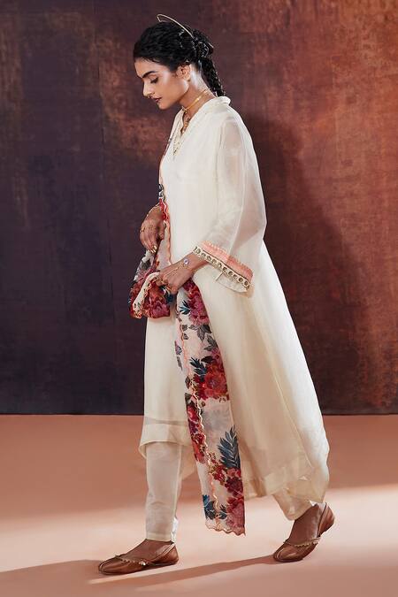 Buy Affroz Ivory Tissue, Silk Embroidery, Sequins, Beads, Diamonds V-neck Sleeve Kurta Set Online at Aza Fashions Buy_Affroz_Ivory Tissue, Silk Embroidery, Sequins, Beads, Diamonds V-neck Sleeve Kurta Set _Online_at_Aza_Fashions