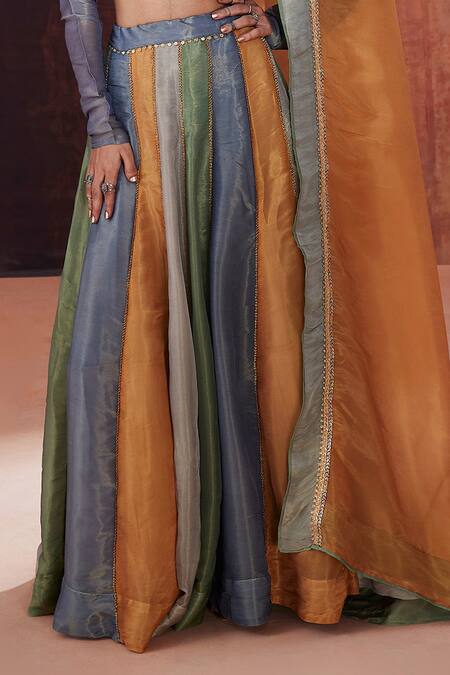 Shop Affroz Blue Silk, Tissue Sequins, Lace Sweetheart Neck Panelled Embroidered Lehenga Set Online at Aza Fashions Shop_Affroz_Blue Silk, Tissue Sequins, Lace Sweetheart Neck Panelled Embroidered Lehenga Set _Online_at_Aza_Fashions