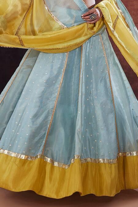 Buy_Affroz_Blue Silk Gota Patti V-neck Lace Embellished Lehenga Set _Online_at_Aza_Fashions