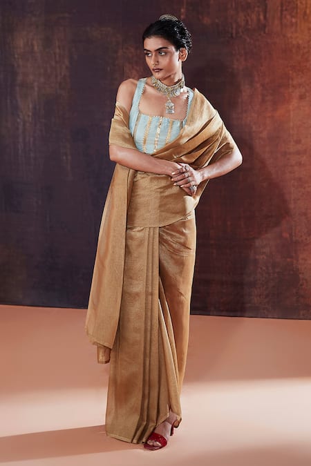 AFFROZ Pre-Draped Saree With Embellished Blouse 