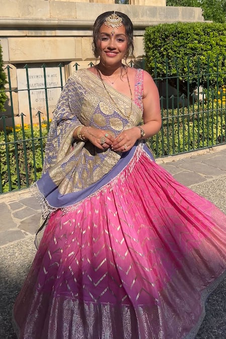 Buy Chamee And Palak Pink Georgette, Silk Zari Scoop Neck Chevron Detailed Lehenga Set Online at Aza Fashions Buy_Chamee And Palak_Pink Georgette, Silk Zari Scoop Neck Chevron Detailed Lehenga Set _Online_at_Aza_Fashions