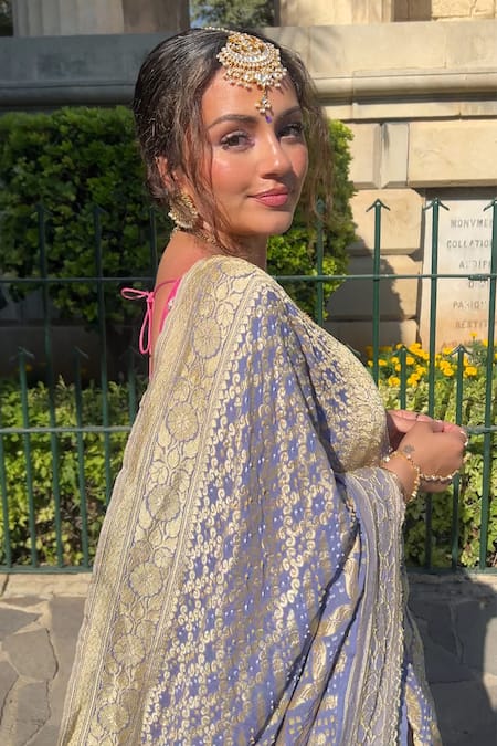 Chamee And Palak Pink Georgette, Silk Zari Scoop Neck Chevron Detailed Lehenga Set at Aza Fashions Chamee And Palak_Pink Georgette, Silk Zari Scoop Neck Chevron Detailed Lehenga Set _at_Aza_Fashions